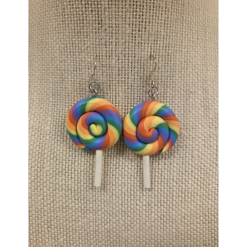 Oversized Lollipop Earrings - Rainbow Sterling Silver Hooks‎ - Hypoallergenic
